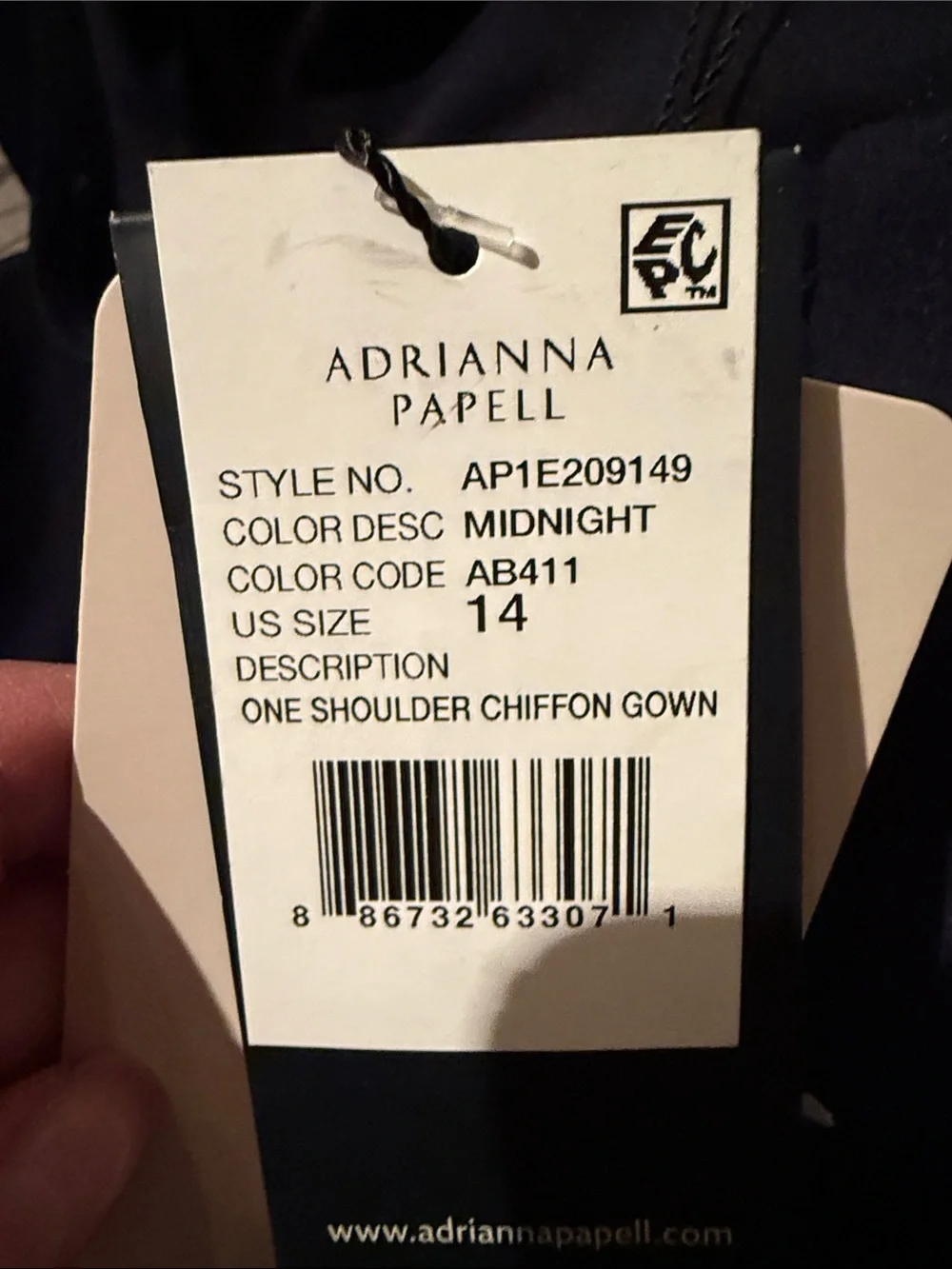 NWT Adrianna papell one-Shoulder chiffon navy formal maxi wedding guest MOB MOG - Picture 5 of 8